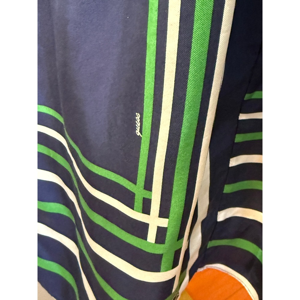 Guess Jeans Dress Womens Size 13 Blue Green White Stripe Sleeveless V Neck Silk - Picture 9 of 11